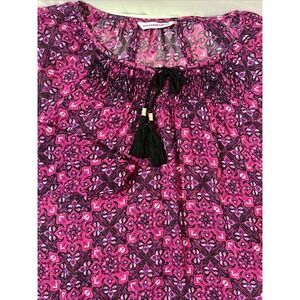 ALLISON DALEY Blouse Purple Sheer Tassel Whimsical Flowy